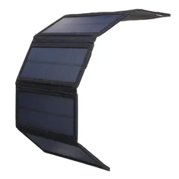 Waterproof 30W 6V Solar Panel Bank Folding Power Charger Port W/ 10in1 USB Cable - Black