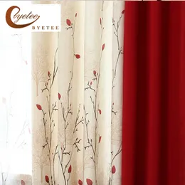 {byetee} Faux Cotton Linen Curtain Modern Rustic Red Quality Stitching Living Room Curtains Fabrics Kitchen Door Curtains Drapes 210712