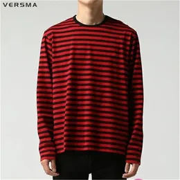 Versma koreanska ulzzang hajuku gd svart vit randig t-shirt män kvinnor unisex lösa överdimensionerade långärmad par t-shirt 210716