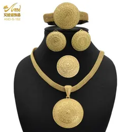 Womens Gold Jewellery Ethiopian Jewelery Set Dubai Bridal Jewelry 세트 결혼식 24K 목걸이 Eritron Arabic H1022