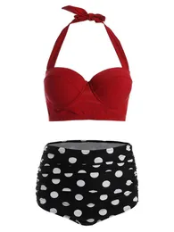 Kenancy Plus Size Neckholder Hohe Taille Polka Dot Damen Set Sommer Strand BH Top Shorts Badeanzug Zweiteilige Sets Damenbekleidung Hosen