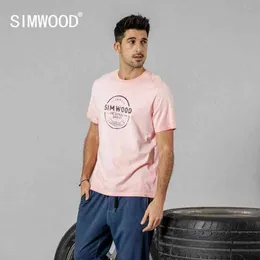 SIMWOOD 2021 summer new vintage 100% cotton t shirt men plus size letter print tshirt fashion top high quality t-shirt 190088 G1229