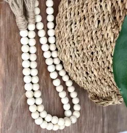 Natural Wood bead Pendant Farmhouse Decor Creative hemp rope tassel beads Nordic style Country home decoration handmade RRD6758