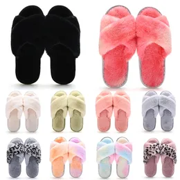 Partihandelsklassiker Vinter Inomhus Tofflor för kvinnor Snöfur Slideshus Utomhus Girls Ladies Furry Slipper Flat Platforms Soft Comfortsble Shoes Sneakers