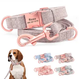 Custom Engraved Dog Collar and Leash Durable Hemp Pet ID Collars Lead Rope With Name Buckle Plate For Small Medium Large Dogs 211022