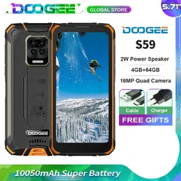 Doogee S59 견고한 휴대 전화 5.71inches 안드로이드 10 10050mAh 슈퍼 배터리 2W 강력한 스피커 4GB + 64GB NFC 얼굴 잠금 해제 스마트 폰