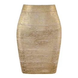 Hurtownie Kobiety Summer Skirt Sexy Black Silver Gold Bandaż High Street Designer Skinny Club Party Mini Ołówek S 210619