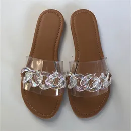 Women Chain Sandal Summer Open Toe Flats Slippers Rainbow slides Fashion Sexy Jelly Light Weight Shoes Beach Flip Flops Top Quality GR006 NO01