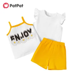 3-Pack 2-6Y Baby Girl Shirt & Short Clothes Set Daisy Cotton Solid Top Tee and Shorts for Toddler Girls Sleeveless Ar 210528