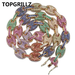 TopGrillz 12 мм смешанный цвет Cubic Zircon Cuban Link Ожерелье Bling Мужские Хип-хоп Ювелирные Изделия 18 K Медь Ледяной Кубинская цепочка для подарка X0509