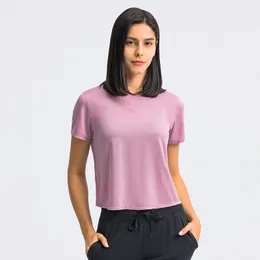 2024Summer Round Neck Women Tops Solid Color Loose Breathable Sports Short Sleeve Running Fitness Yoga Suit Gym Clothes Tees EI2E