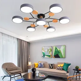 LED taklampor Modern nordisk minimalistisk 220V svart och smidesjärn färg lampskärm trä runt sovrum vardagsrum