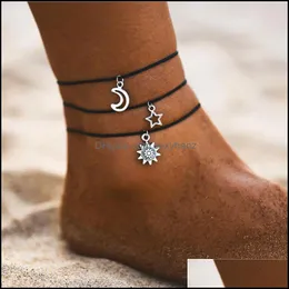 Anklets Jewelry 3PCS MTILAYER BEADS FOR WOMEN MTIPLE STYLESヴィンテージビーチロープアンクルブレスレット