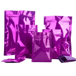 Storage Bags 100Pcs/lot Bag Glossy Purple Aluminum Foil Heat Seal Recyclable Zipper Packaging For Dry Fruits