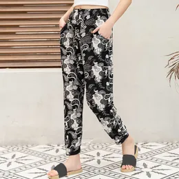 Kvinnor Pans 2021 Sommar Höst Casual Floral Tryckta Byxor Elastiska Midja Tunna Penna Byxor Eleganta Byxor Pantalon Femme Q0801