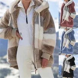 2022 Women Winter Plus Size Long Teddy Jacket Warm Thick Fleece Faux Fur Coat Plush Woman Casual 211122