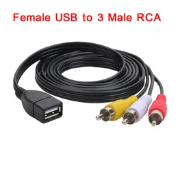 5FT 1.5m Female / Male USB 2.0 To 3 RCA Audio Video AV Adapter connector cable For A/V Equipment High Qualilty FAST SHIP