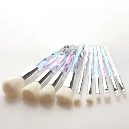 10st / set Crystal Makeup Brush Eye Shadow Eyebrow Foundation Face Powder Blush Brushes Multicolor Handle Cosmetic Tools