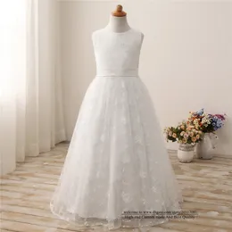 2021 Pretty Princess White Lace Flower Girl Dresses Jewel Girls Pagewant Suknia Komunia na ślub Formal Party F05