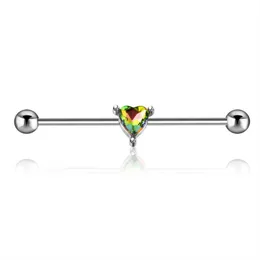 Rainbow Zircon Plugs & Tunnels Barbell Earrings Stainless Steel Long Ear Bars Tragus Piercings Cartilage