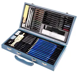 60st/set skissning av penna Set Professional Charcoal Brush Drawing Pencil Kit Wood Box Art Supplies for Adult Målning
