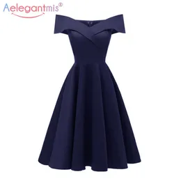 Aelegantmis Slim Elegante Celebrity Evening Party Dress Donna Scollo a V Altalena A-line Lady Lunghezza al ginocchio Senza maniche Primavera 210607