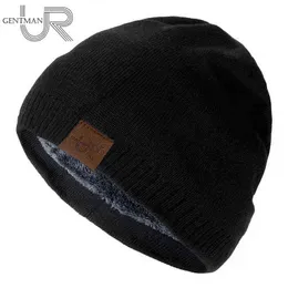 Unisex Urgentman Marka Kış Şapkalar Katı Renk Örme Şapka Erkekler Ve Kadınlar Için Bere Şapka Açık Kürk Astar Sıcak Spor Şapka Y21111