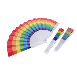 LGBT Składanie Hiszpanii Rainbow Gay Pride Hand Fan Dance Wedding Party Fabric Handheld Fan Akcesoria 500pcs SN2641