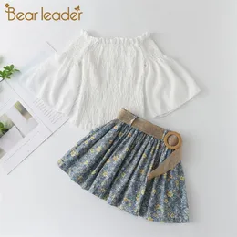 Bear Leader Girls Casual Clothing Sets Summer Princess Ruched Top and Floral Skirt Outfits 2Pcs Children Fashion Suits 210708