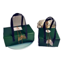 21.5x14x8cm Green Packing Box With Handle ,candy Cookie Baking Biscuits, Nuts, Tea Packaging Box 100pcs/lot