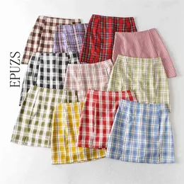 Sexy purple Plaid mini skirts womens peacil skirt Summer sweet high wiast Korean fashion faldas mujer 210521
