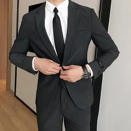 Men's Suits & Blazers OIMG Youth Casual Suit Two-piece Business Slim Black Striped Men