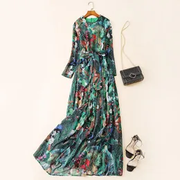 Casual Dresses 2021 Spring Women's High Quality 65% Silk Maxi Dress Fashion Long Sleeves Elegant Bohemian B404