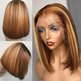 Podświetl ludzkie włosy Krótka peruka Brazylijka dla czarnych kobiet 4x4 proste zamknięcie Remy Pre Stucked T częściowe zamykanie peruki