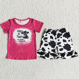 Summer Bambini Abbigliamento Set Abbigliamento Bambini Bambini Baby Girls Designer Abbigliamento Manica Corta Latte Silk Fashion Heifer Cow Print Boutique Girl Toddler Outfits RTS