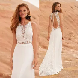 Mermaid Boho Chiffon Bröllopsklänningar 2021 Vestido de Novia Halter Halsband Sommarlov Strand Lace Sweep Train Brudklänning