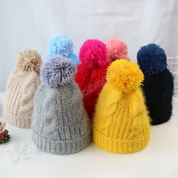 Caldo cappello da bambino spesso autunno inverno ragazza ragazzo berretto berretto per bambini tinta unita pompon all'uncinetto cappelli per bambini