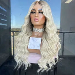 Volle Spitzeperücken Platinblond Ombre 180Density Peruanisches Remy Echthaar Perücken Highlight 13x4Lace Front Perücke Vorgezupfter Haaransatz Gebleichte Knoten