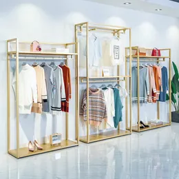 Guldgolv typ dubbel lager kläder rack kommersiella möbler tyg butik hängande kläder rack nano inte släpper färg