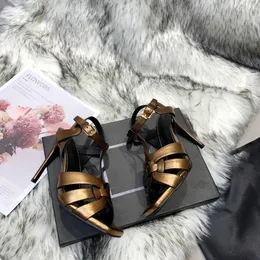 Top Quality 10mm Tribute stiletto Heels Sandals Bronze smooth leather fashion super high heel for women luxury designers shoes party heeled sandal factory footwear