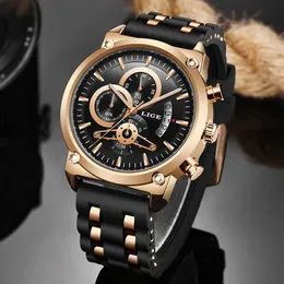 LIGE Sport Classic Black Mens Watches Top Brand Luxury Watch For Man Military Waterproof Silicone Strap Quartz Clock 210527