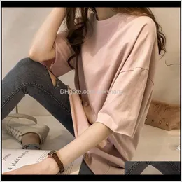 Tops & Tees Clothing Apparel Drop Delivery 2021 Summer Womens Candy Color T-Shirt Female Short-Sleeved Students Loose Korean Ins Half-Sleeved