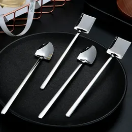 Stainless Steel Ice Cream Coffee Spoon Shovel Shape Shell Tea Spoons 2 Options Afternoon Tea Dessert Long Handle Spoon LX4197