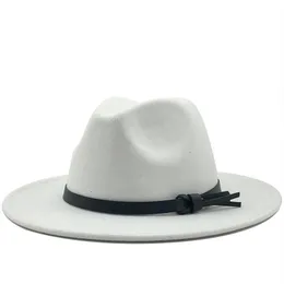 Las Nuevas Mujereres Hombres Sombrero Fedora de Lana Con Lazo Cuero Caballero Engine Dama Otoño Invierno Wide Brim Hats