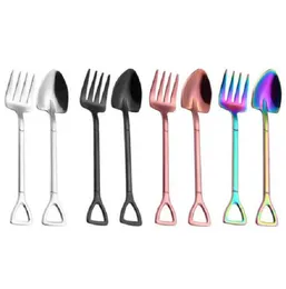 Shovel Shape Cake Spoon Stainless Steel Mini Fruit Fork For Tea Coffee Sugar Ice Cream Cafe Bar Tableware