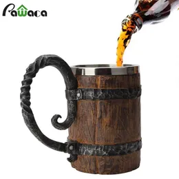 550ml Simulation Wooden Barrel Double Layer Beer Mug Stainless Steel Drinking Cup Coffee Drinkware Handcrafted Whiskey Glass