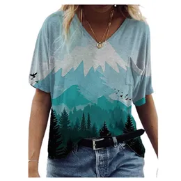 Druk 3D Krajobraz Kobiety Koszulki Krótki Rękaw Loose Casual Ops Oversized Ladies EE Plus Size 3XL Summer Shirt 210526