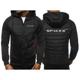 メンズパーカースウェットSpacexスペースXロゴ2021秋と冬のファッションジャケット綿パッド入り厚手暖かいカジュアルコートフード付き