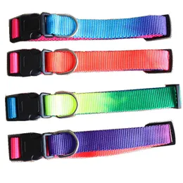 Fashion Rainbow Nylon Dog Collars Pet Cat Designer Belt with Buckle Adjustable Safety Collar for Dogs Small Medium Large Pink Black Red Blue Purple Neck Fit 14