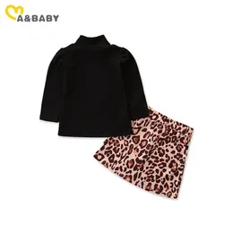 1-6Y Modyler Kid Girls Одежда для одежды Black Turtleneck с длинным рукавом + леопардовые юбки наряды Осень детей Костюмы 210515